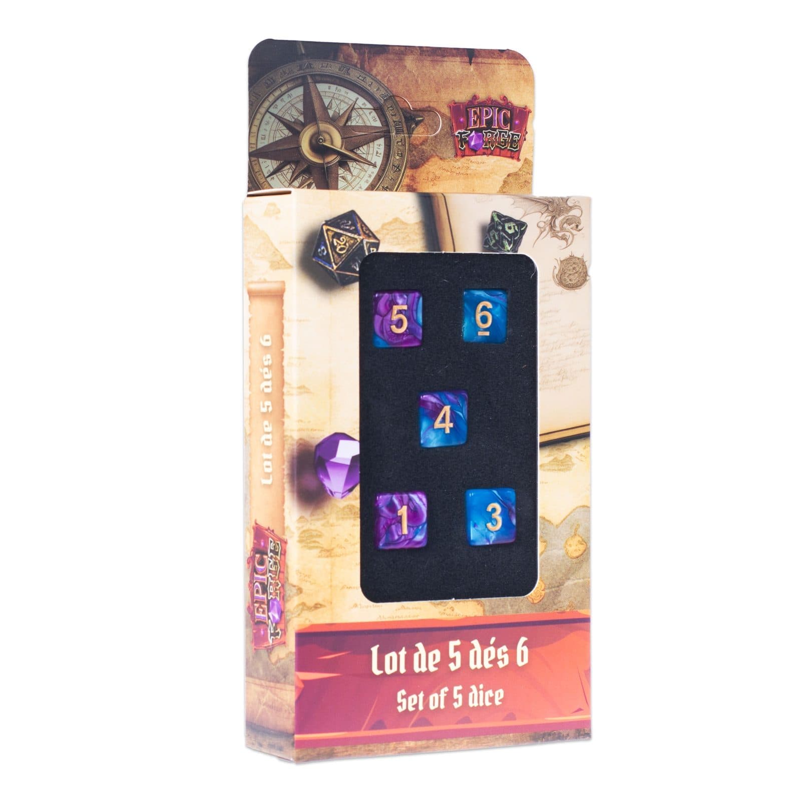 EPIC FORGE 5 dices pack- D6 16mm- Blue and purple - Trade Invaders 3701625906155