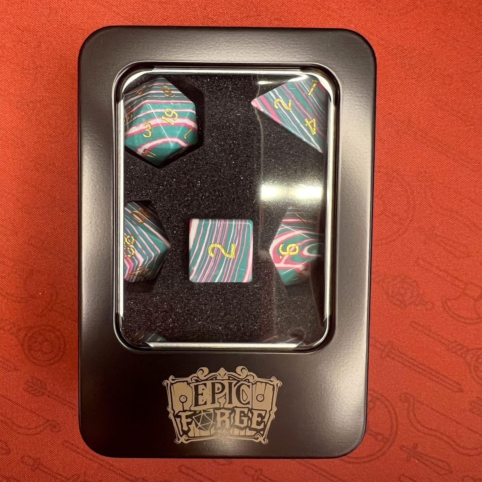 EPIC FORGE Semi-precious stone dice - Set of 7 dice with metal box - Synthetic - Turquoise blue, - Trade Invaders 3701625907169